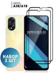Прозрачный 1-2 шт стекло для Oppo A38, A18 защитное ROSCO прозрачное с олеофобным покрытием и рамкой