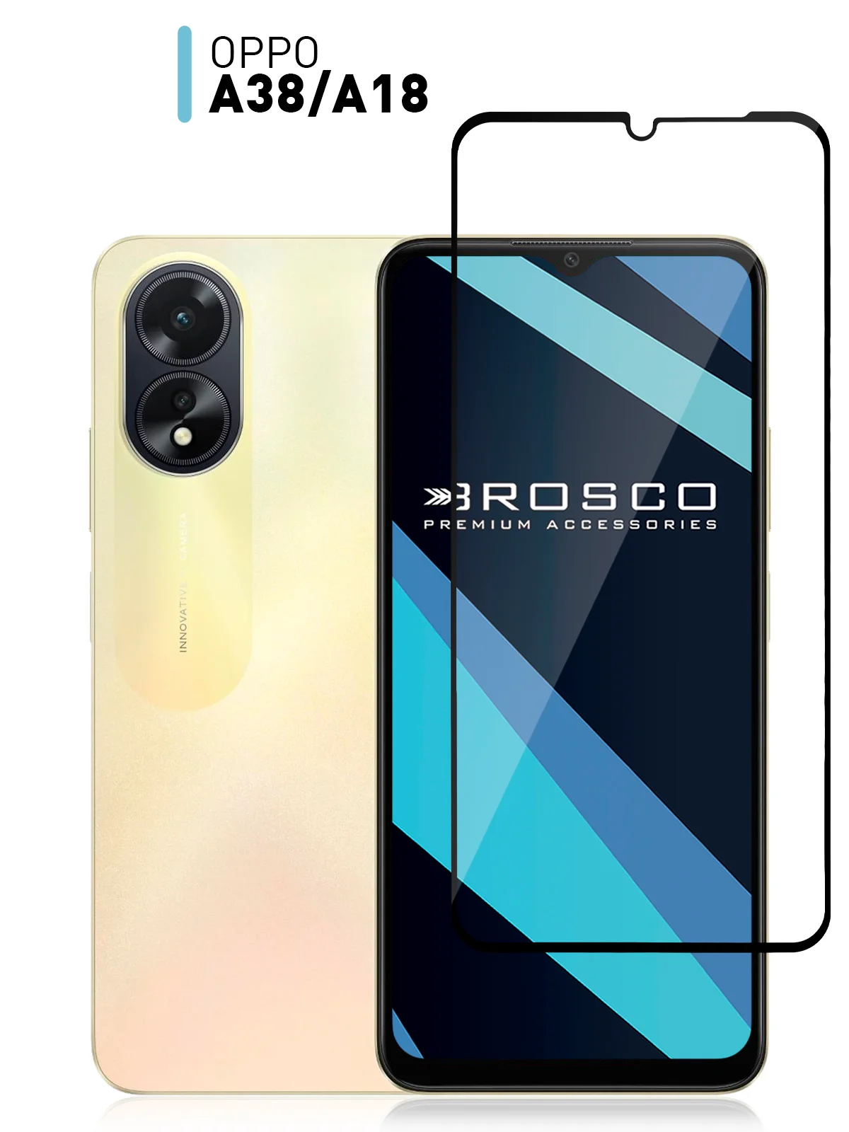 Прозрачный 1-2 шт стекло для Oppo A38, A18 защитное ROSCO прозрачное с олеофобным покрытием и рамкой