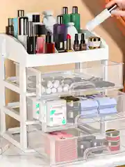 Белый органайзер для хранения косметики и мелочей, размер 24,5х17,5х27 см, 3 выдвижных ящика
