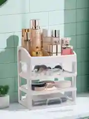 Белый органайзер для хранения косметики и мелочей, размер 24,5х17,5х27 см, 3 выдвижных ящика
