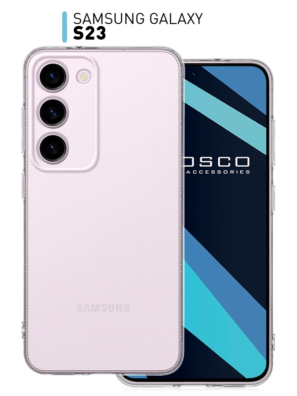 Чехол для Samsung Galaxy S23 силиконовый ROSCO прозрачный с бортиком- защитой модуля камер