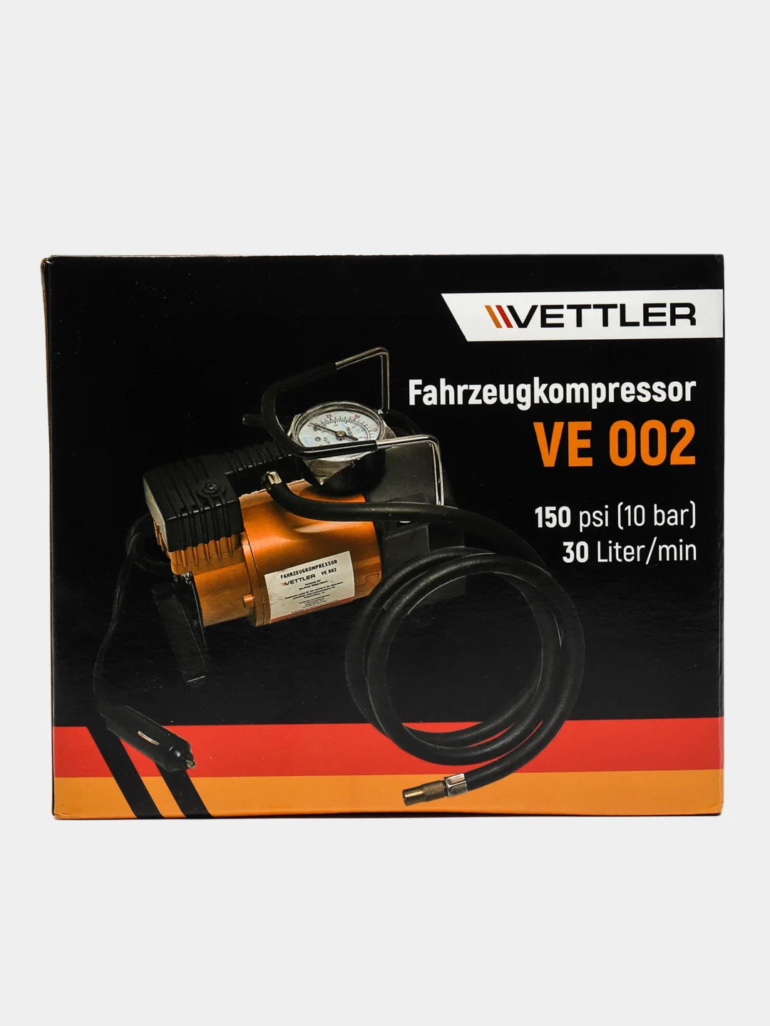 Компрессор автомобильный VETTLER 10,5атм, 30л/мин, 12В (метал.корпус)