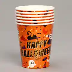 Рыжий стакан бумажный на хэллоуин Halloween party, 250 мл, 6 шт