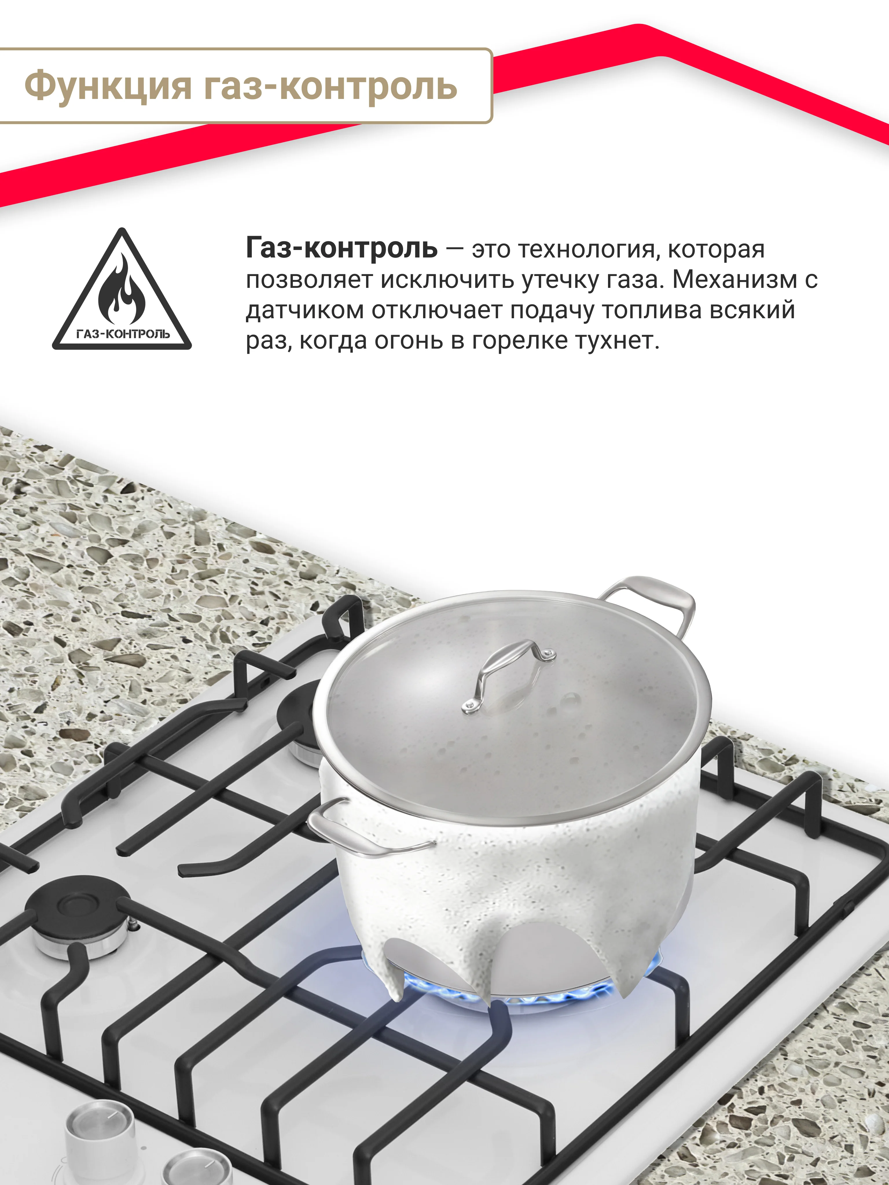 Газовая варочная поверхность Simfer H45V35B571 H45V35W571 газ-контроль, WOK-конфорка