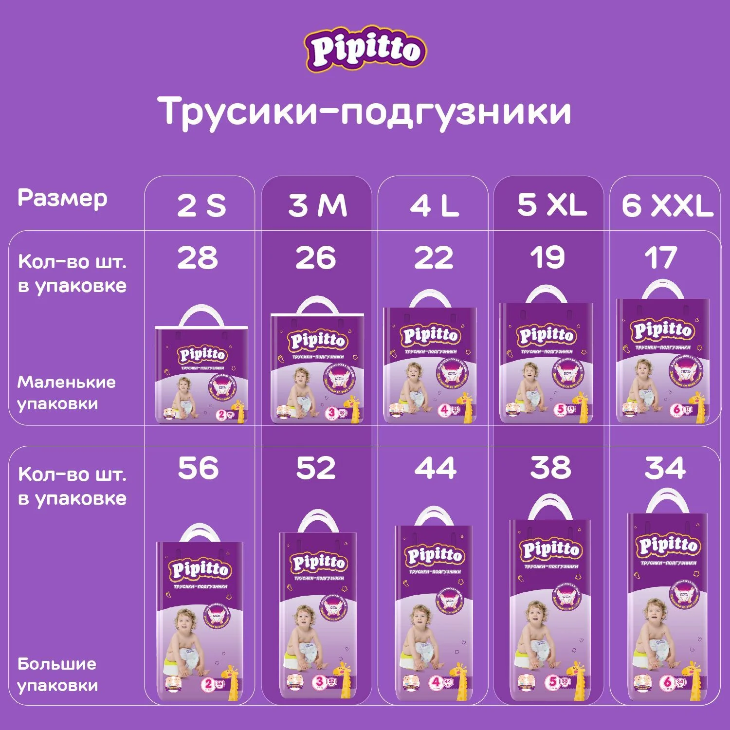 Подгузники-трусики Pipitto 7-18 кг, размер 4