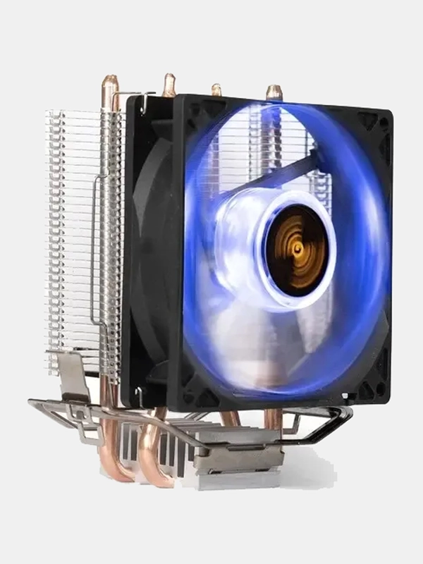 Кулер ExeGate Wizard EXX200-PWM.BLUE Al+Cu, 2 тепл.трубки, LGA775/1150/1151/1155/1156/1200