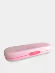 Розовый пенал школьный двухсекционный, овальной формы, размер 21,5 х 8 х 3 см