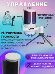 Белый конденсаторный студийный USB-микрофон для записи голоса, белый / розовый