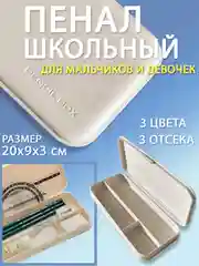 Серый пенал школьный для мальчиков и девочек, размер 20 х 9 х 3 см, прямоугольный, пластиковый