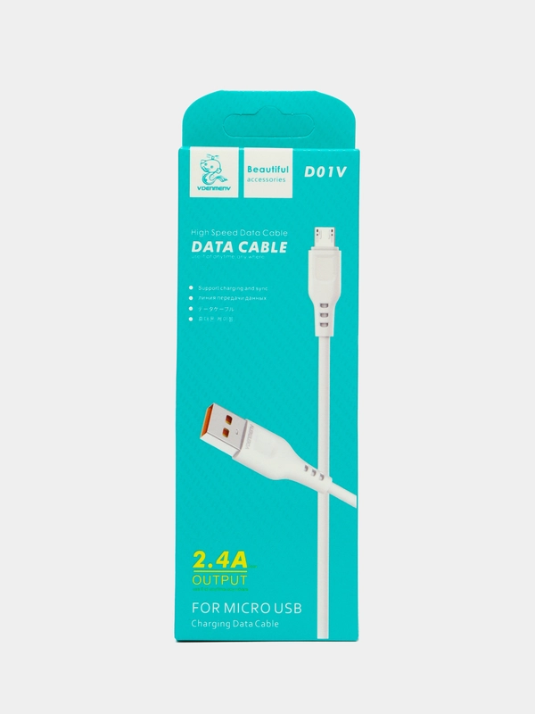 USB-кабель Denmen D01V, micro USB, 1.0 м, круглый, белый