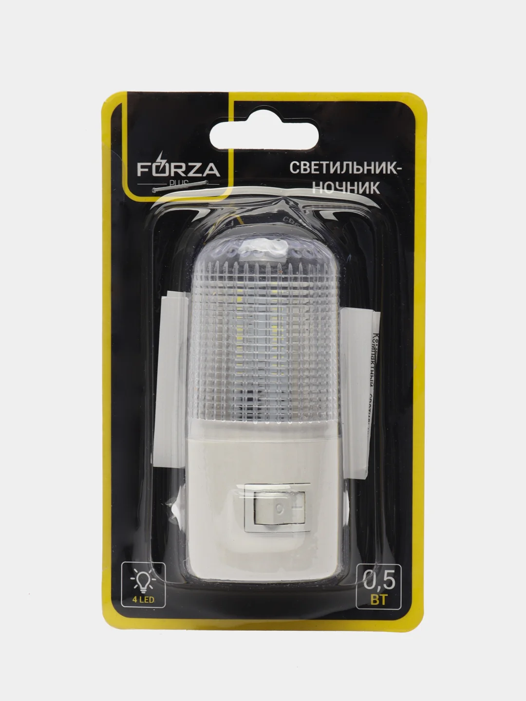 FORZA Ночник светодиодный с выкл., 220-240В, 0,5Вт, 8х7х3см, 4 LED, пластик