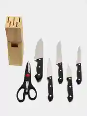 Набор ножей на подставке, 5 ножей + кухонные ножницы, 8,5 см, 12,5 см, 14 см, 19 см, 19 см