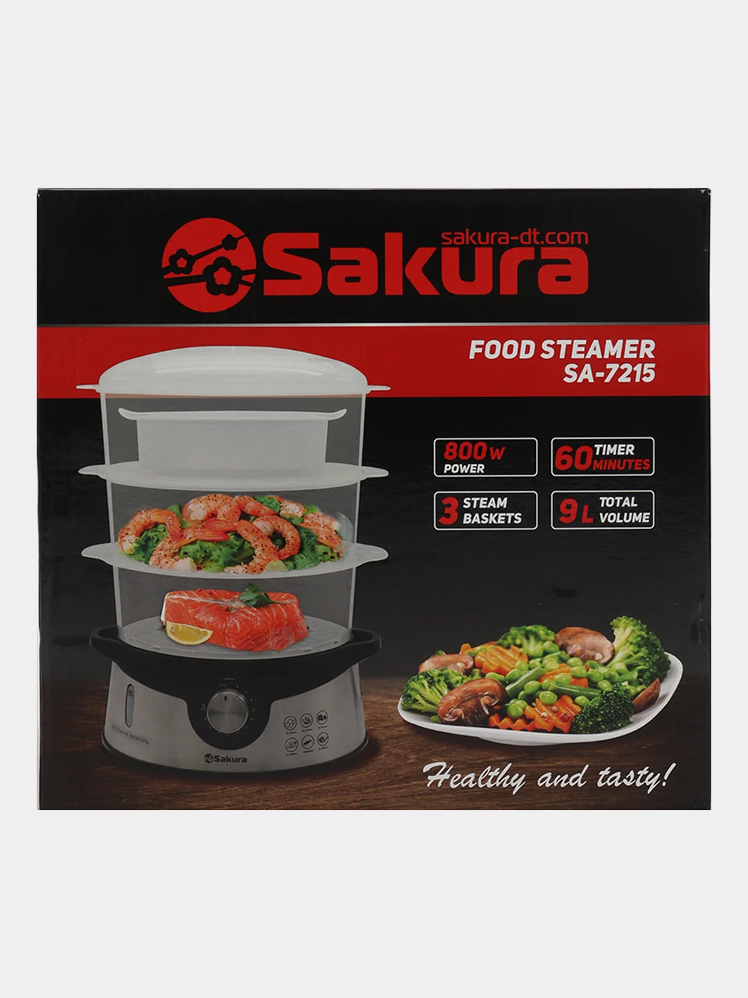 Пароварка электрическая Sakura SA-7215 3 яруса (9,0л) 800Вт таймер