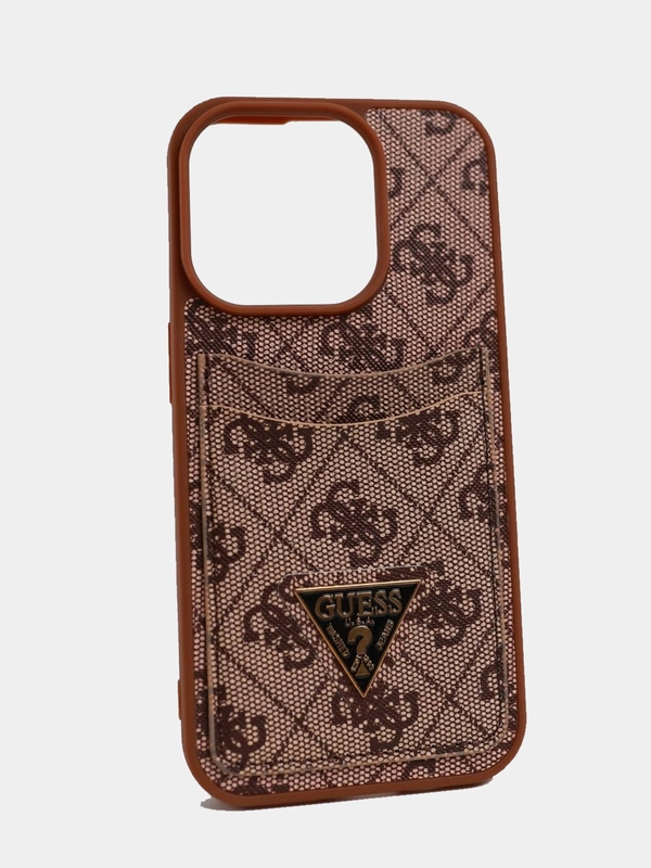 Чехол Guess PU leather iPhone 15 Pro из экокожи с картхолдером, коричневый