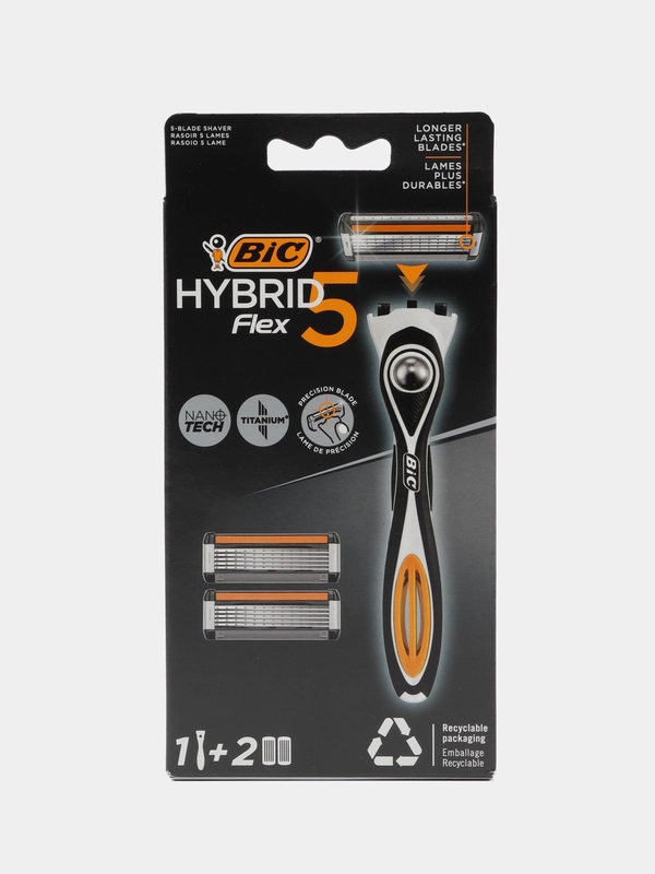Бритва мужская, 5 лезвий, плавающая головка, BIC Hybrid 5 Flex, 2 сменные кассеты