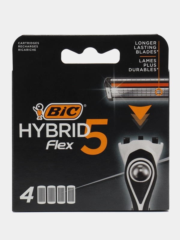 Сменные кассеты для мужской бритвы, 5 подвижных лезвий, BIC Hybrid 5 Flex, уп. 4 шт