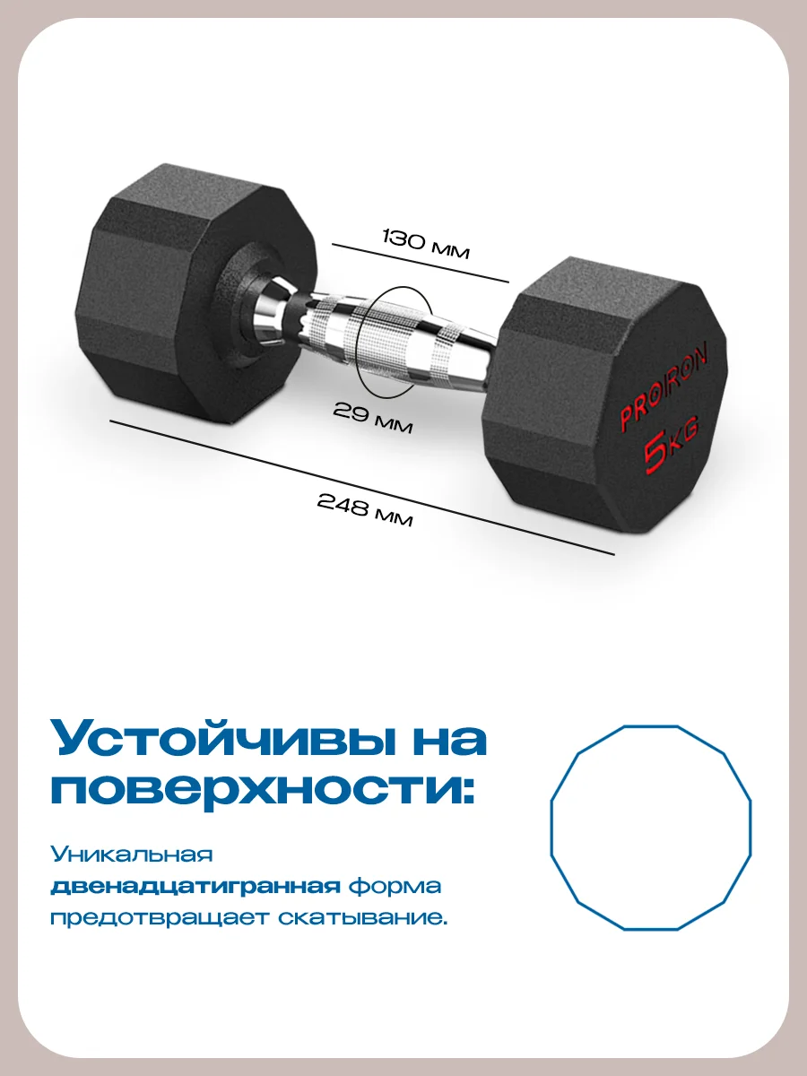 Гантели 5 кг, PROIRON, 2 шт., обрезиненные