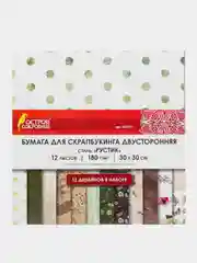 Цветная Washi-бумага 30х30 см Рустик, 12 листов, 12 дизайнов, 180 г/м2, Остров Сокровищ