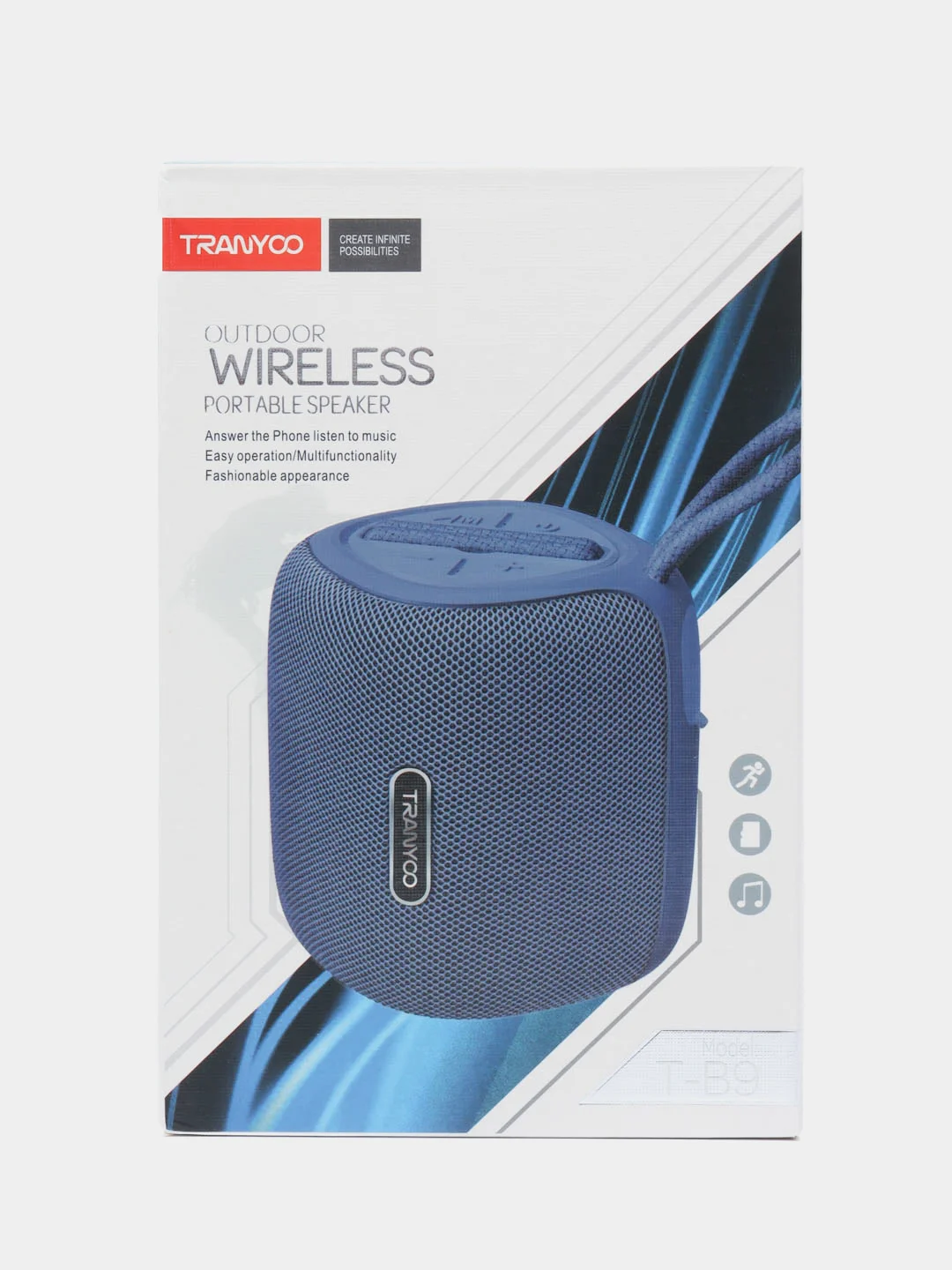 Синий колонка блютуз TRANYOO T-B9 портативная, с встроенным микрофоном