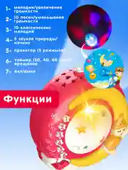 Мобиль каруселька на кроватку (проектор, ночник,пульт, звуки природы)