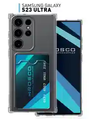 Прозрачный чехол для Samsung Galaxy S23 Ultra противоударный силиконовый ROSCO с карманом для карт