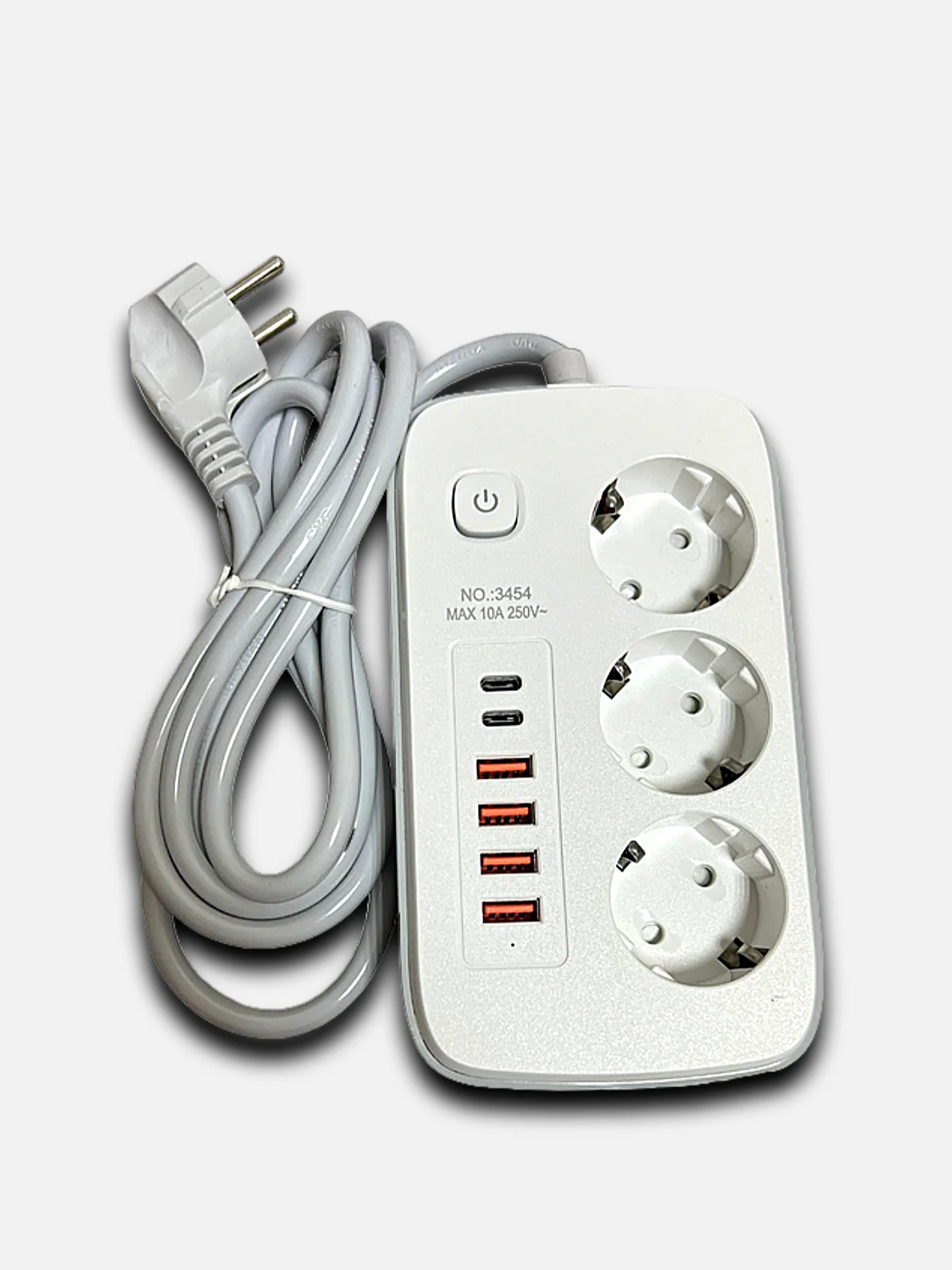 Белый сетевой фильтр- удлинитель с быстрой зарядкой,с 3 розетками,4 USB портами и 2 Type-C 180см