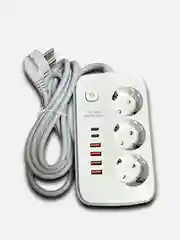 Белый сетевой фильтр- удлинитель с быстрой зарядкой,с 3 розетками,4 USB портами и 2 Type-C 180см
