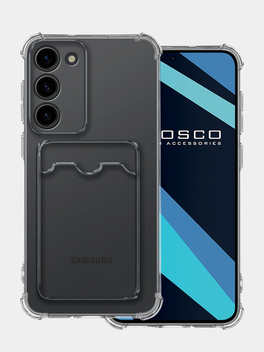 Прозрачный чехол для Samsung Galaxy S23 Plus противоударный силиконовый ROSCO с карманом для карт