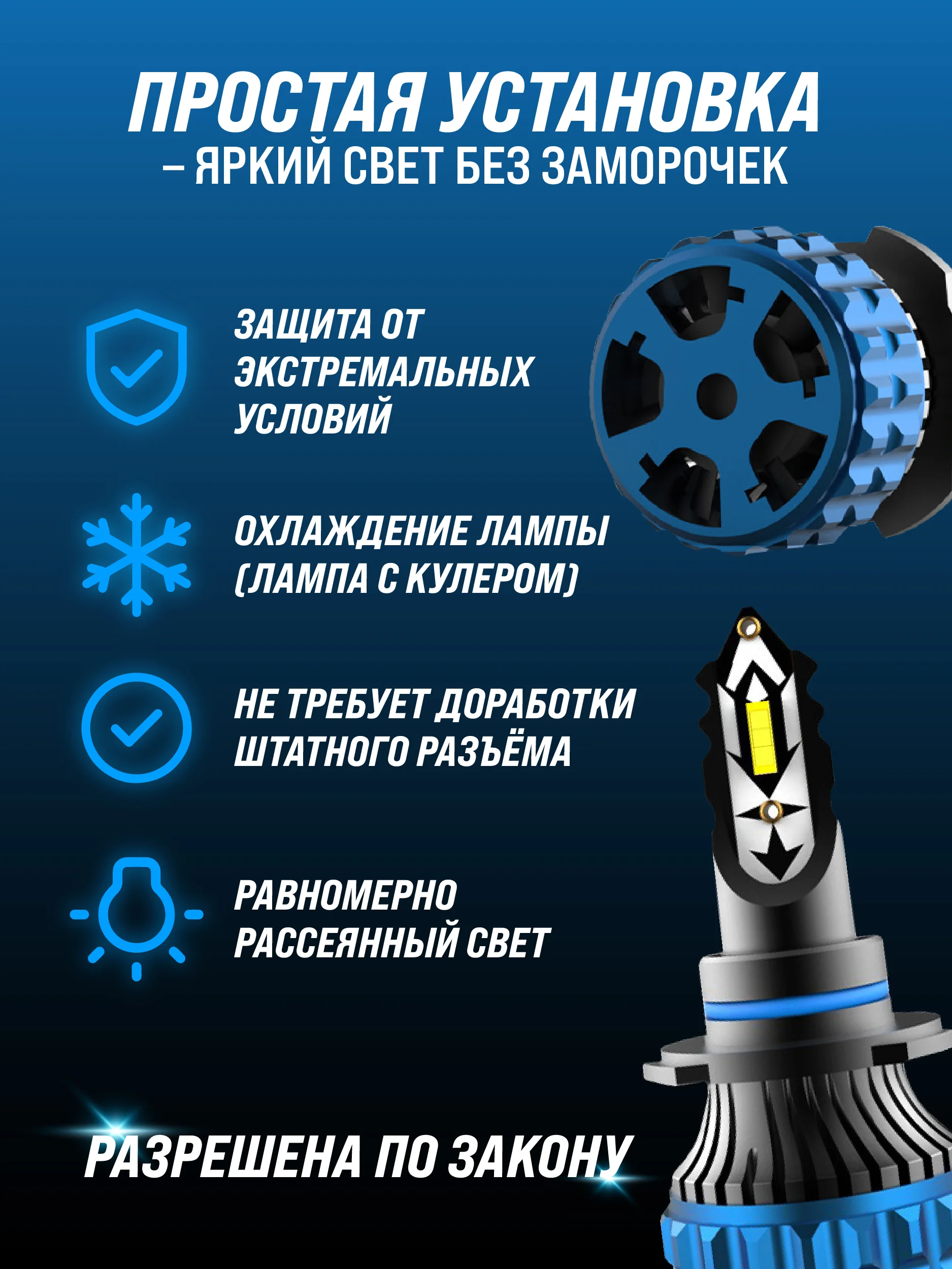 Светодиодные лед лампы для авто, led в фары, 2шт., H1, H4, H7, H11