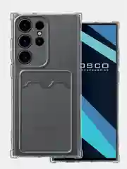 Прозрачный чехол для Samsung Galaxy S23 Ultra противоударный силиконовый ROSCO с карманом для карт