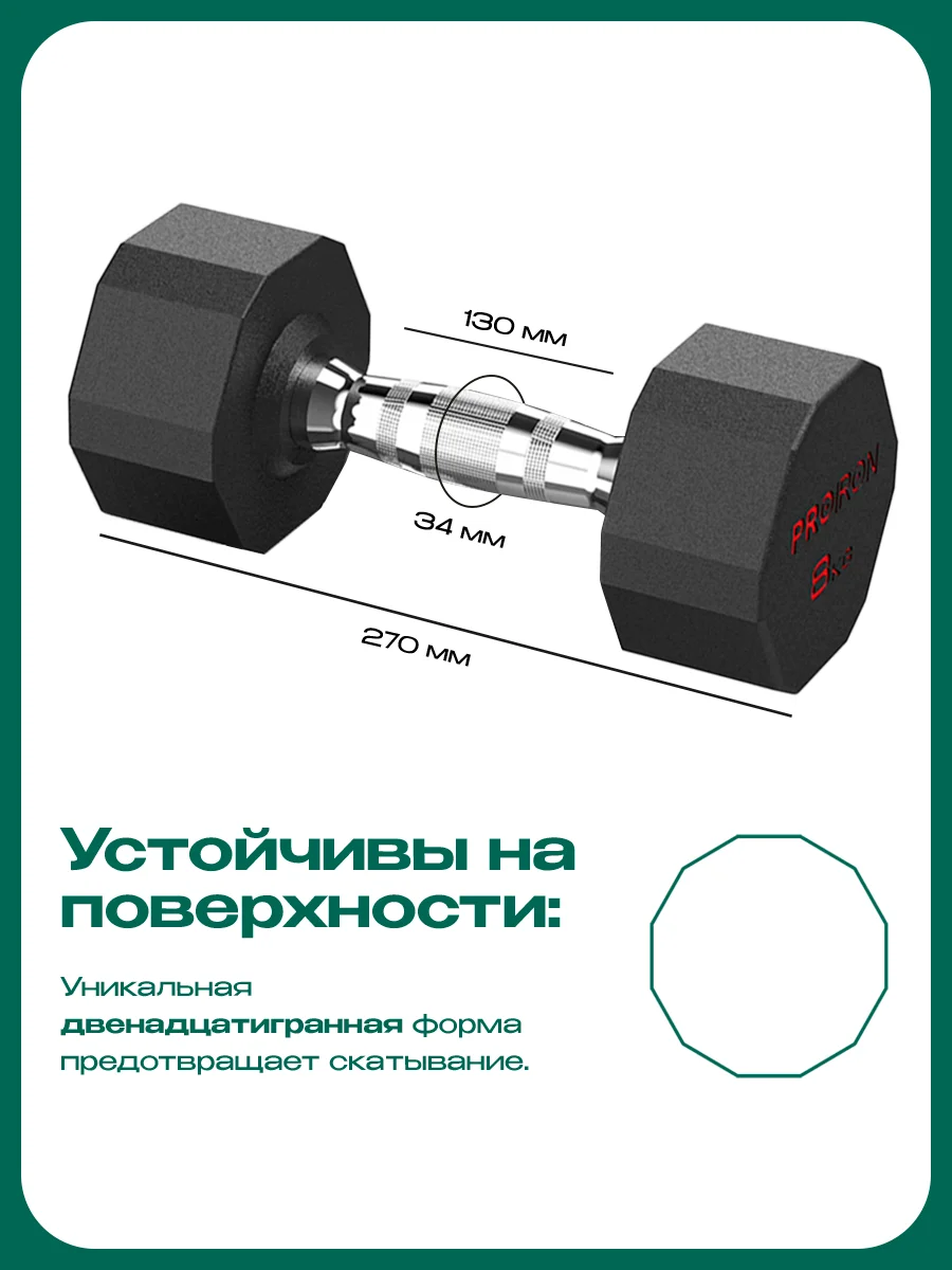 Гантели 8 кг, PROIRON, 2 шт., обрезиненные