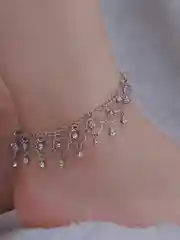 Серебряный анклет-браслет, на ногу, винтажный, со стразами