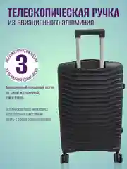 Синий чемодан ударопрочный из полипропилена на колесиках, размеры S, M, L