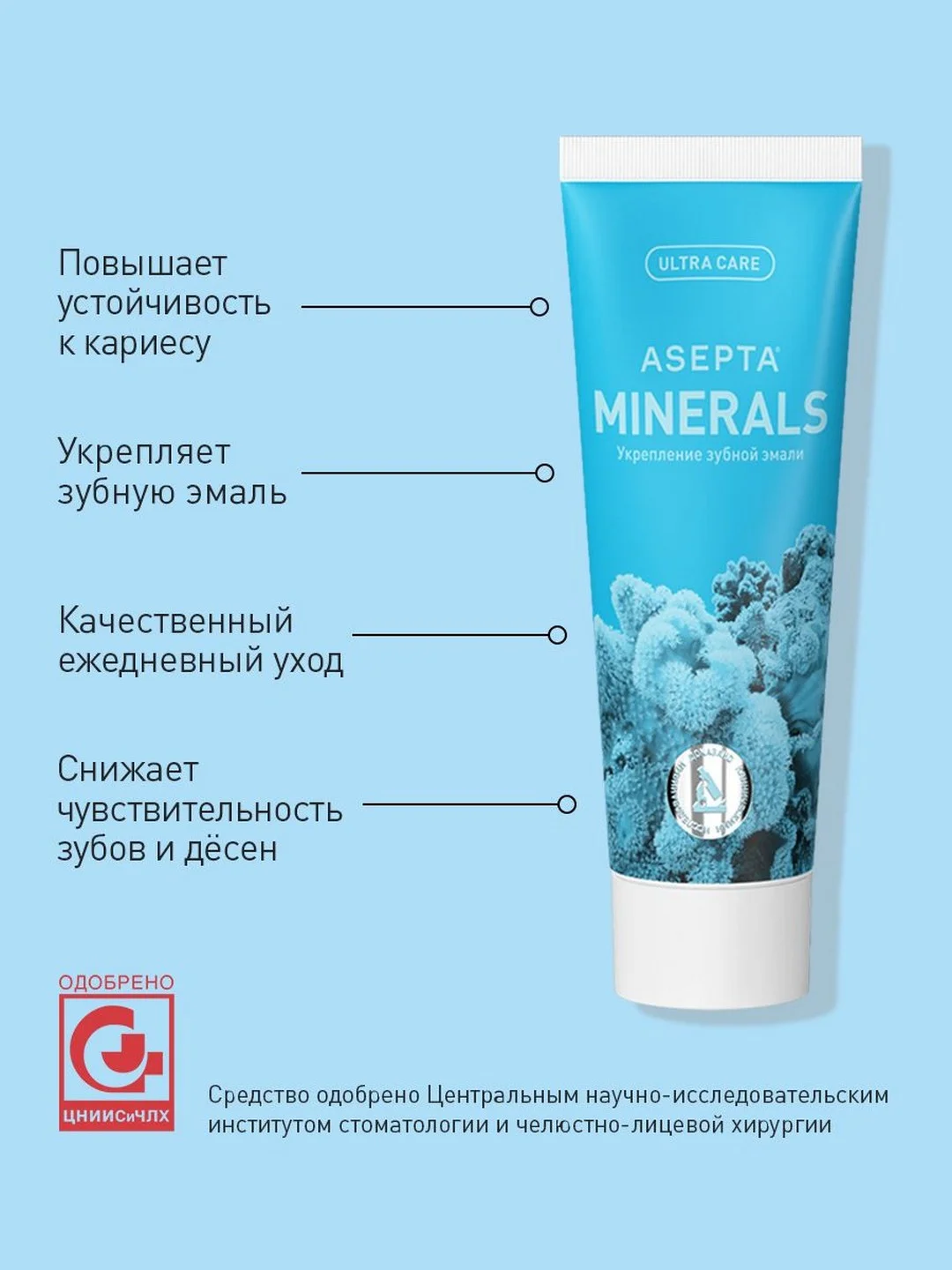 Зубная паста Асепта Minerals для укрепления эмали и реминерализации, 75 г