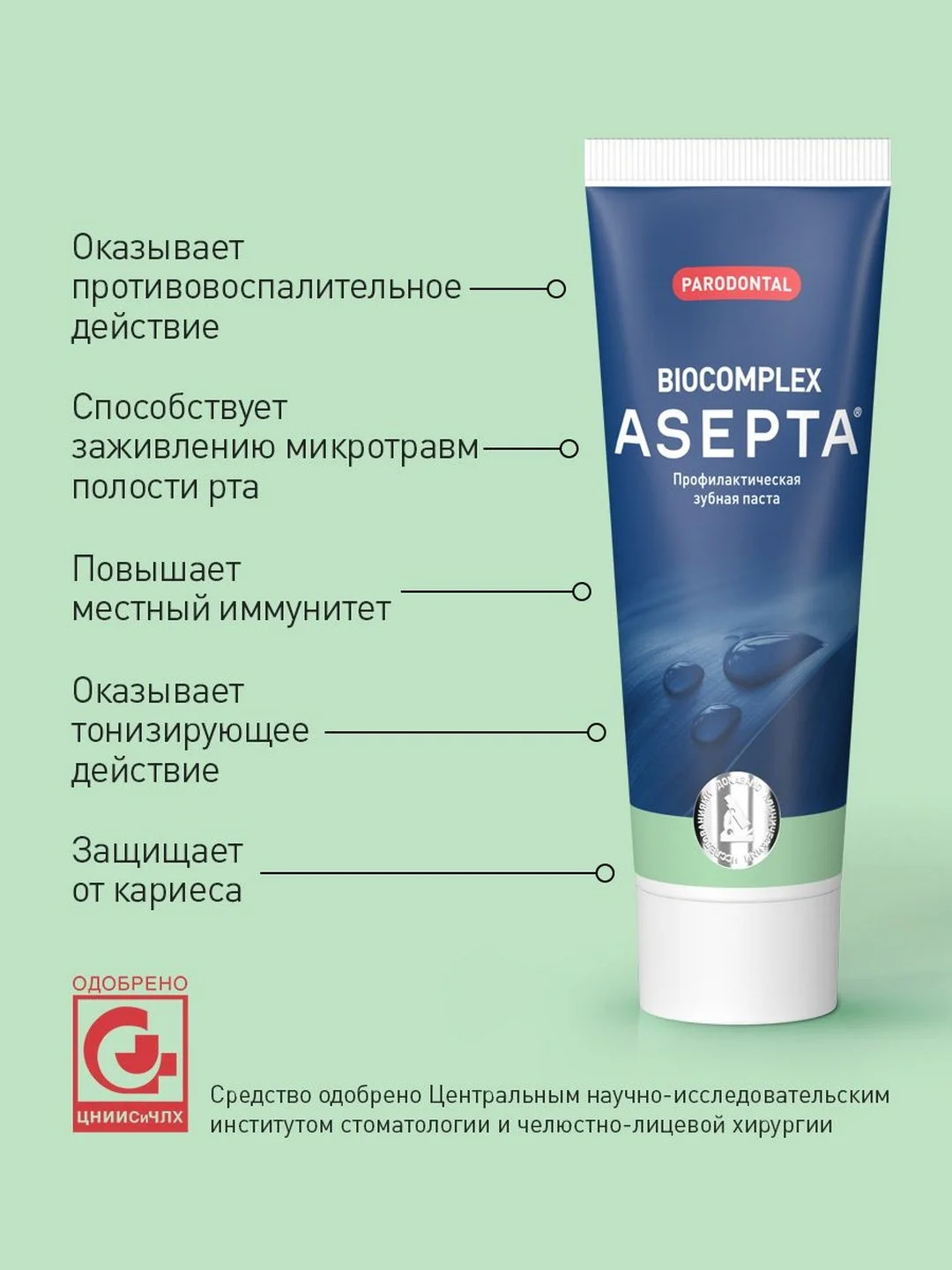 Зубная паста для чувствительных зубов и десен Асепта Биокомплекс, 75мл