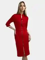 Красный платье женское, утепленное, миди, из экозамши, на замочке и рукавом три четверти