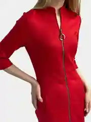 Красный платье женское, утепленное, миди, из экозамши, на замочке и рукавом три четверти