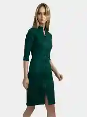 Зеленый платье женское, утепленное, миди, из экозамши, на замочке и рукавом три четверти