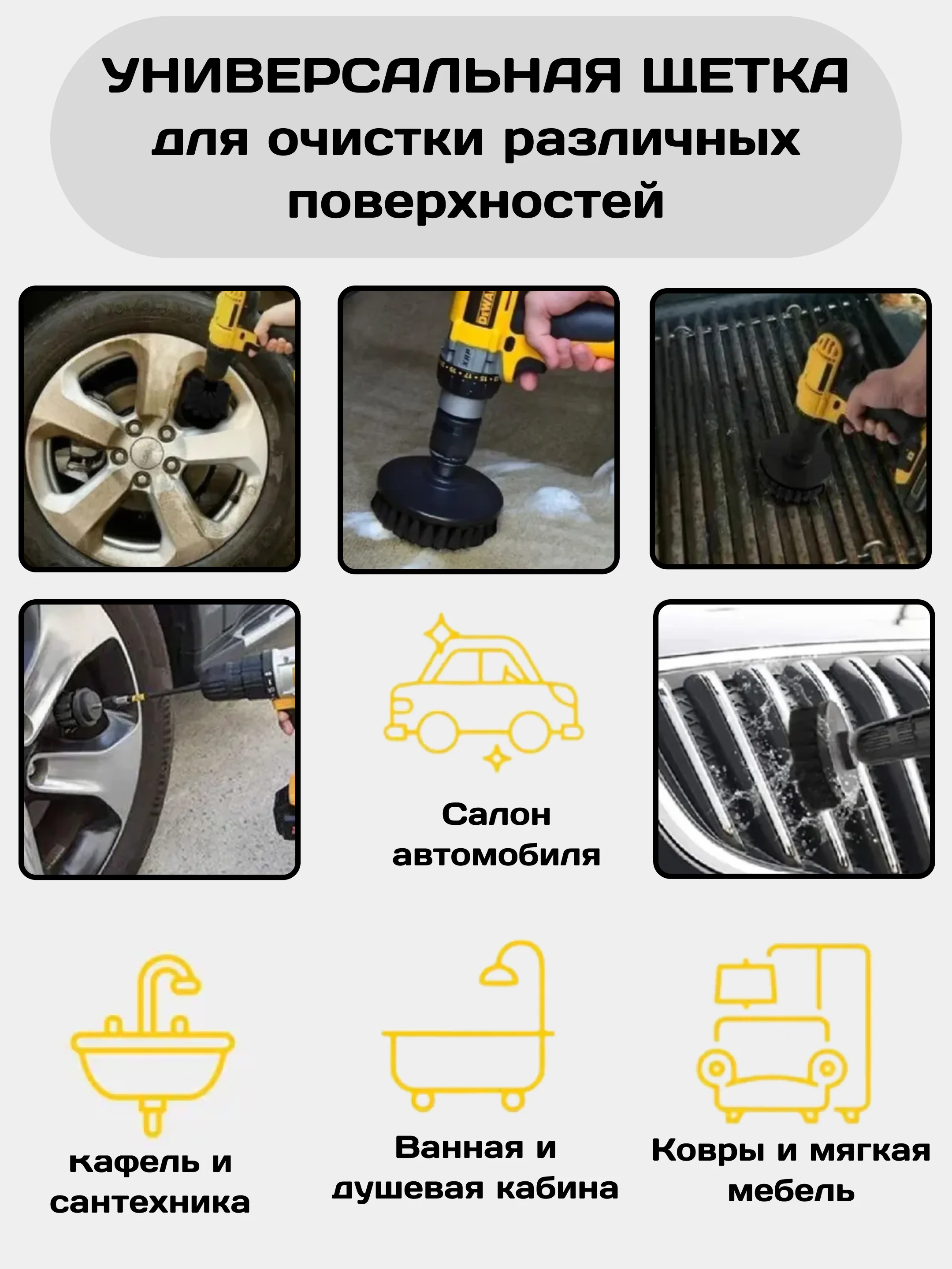 Синий щетка для шуруповерта, щетка для дрели, для химчистки и детейлинга авто, набор щеток