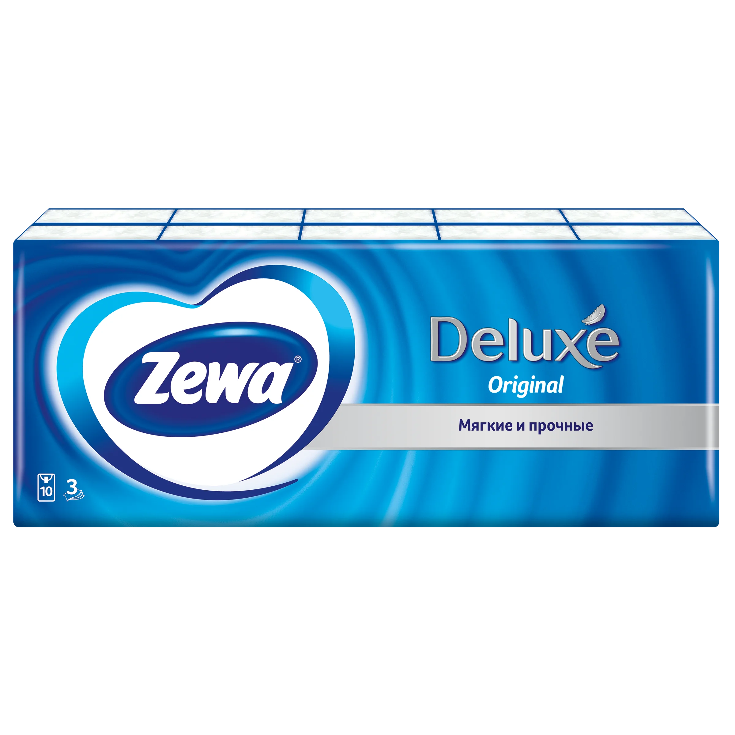 Платочки бумажные Zewa Deluxe,носовые, 3 слоя, 10 упаковок по 10 штук
