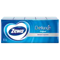 Платочки бумажные Zewa Deluxe,носовые, 3 слоя, 10 упаковок по 10 штук