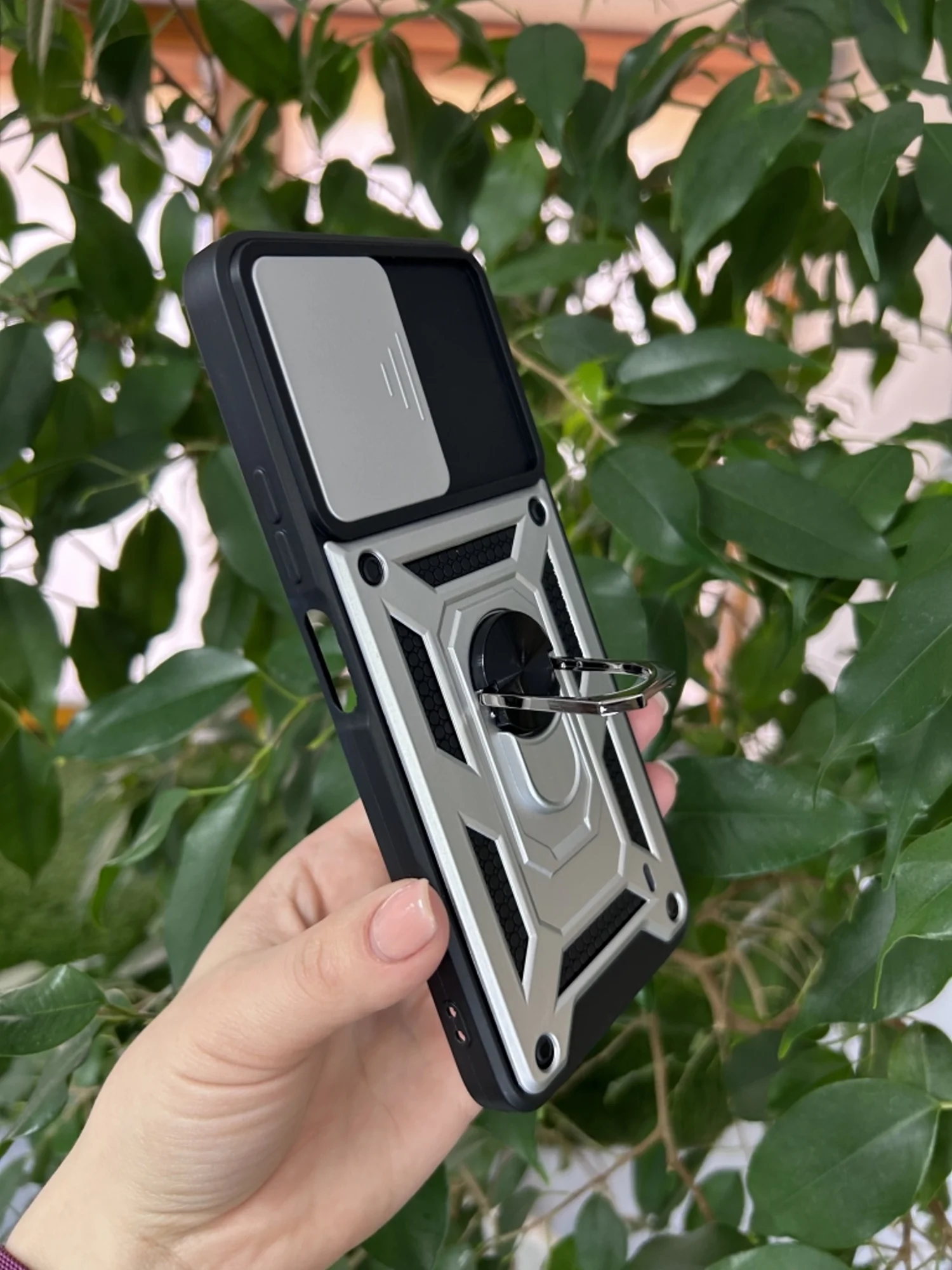 Серебряный чехол противоударный armors для Tecno Camon 19 Neo / Техно Камон 19 Нео с защитой камеры