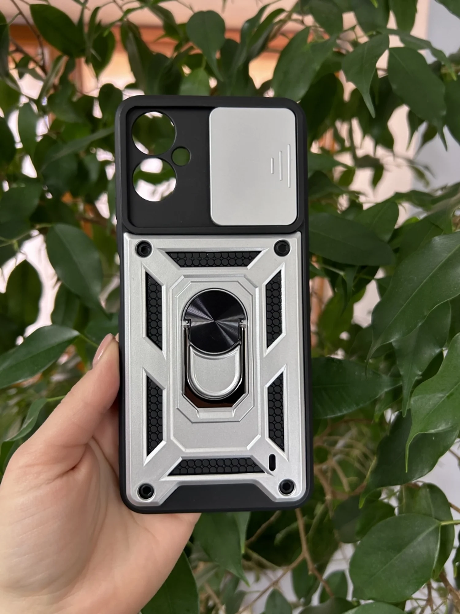 Серебряный чехол противоударный armors для Tecno Camon 19 Neo / Техно Камон 19 Нео с защитой камеры