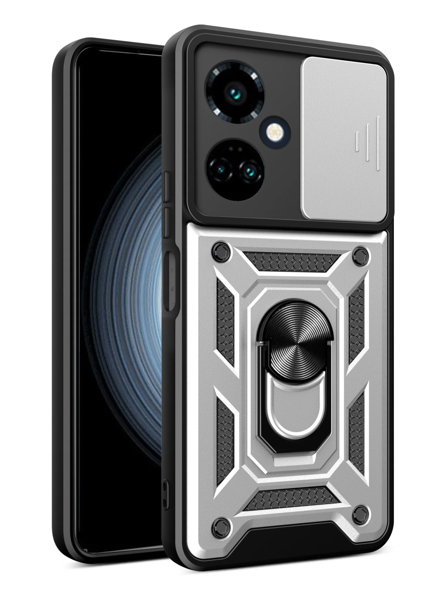 Серебряный чехол противоударный armors для Tecno Camon 19 Neo / Техно Камон 19 Нео с защитой камеры