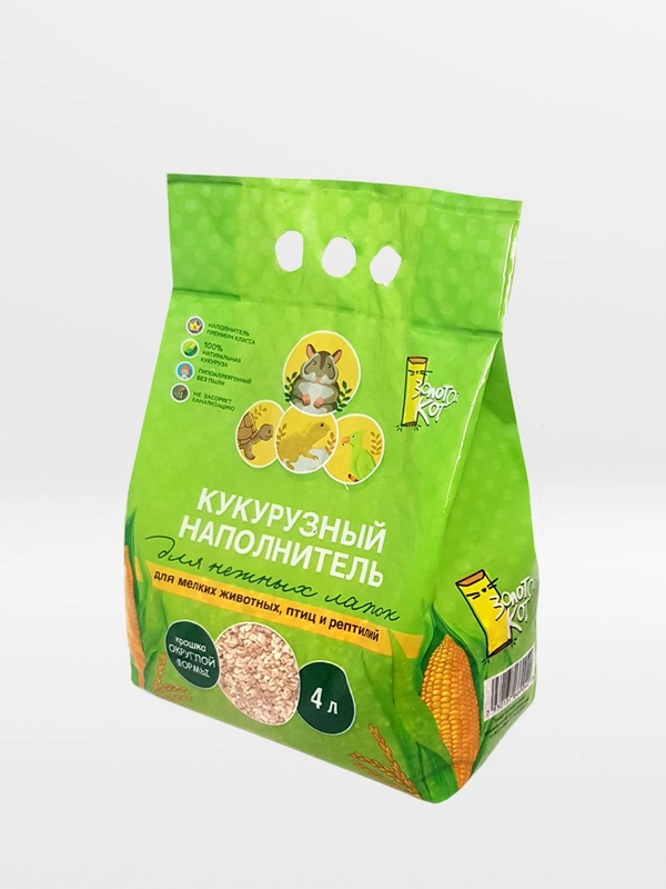 Кукурузный наполнитель "Для нежных лапок" "Золотой кот" для туалета грызунов 4 л