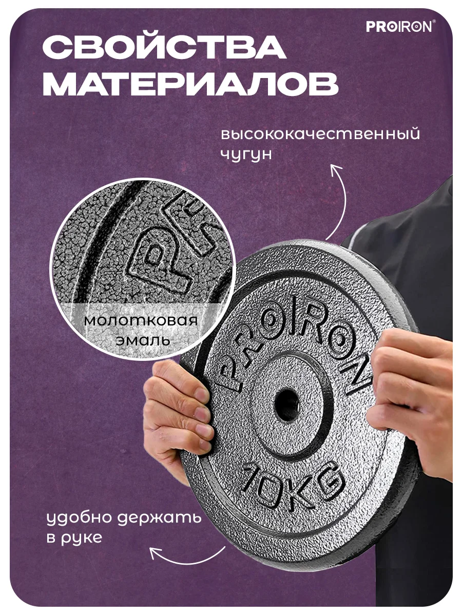Блины для штанги, гантели, PROIRON, 5 кг, набор 2 шт