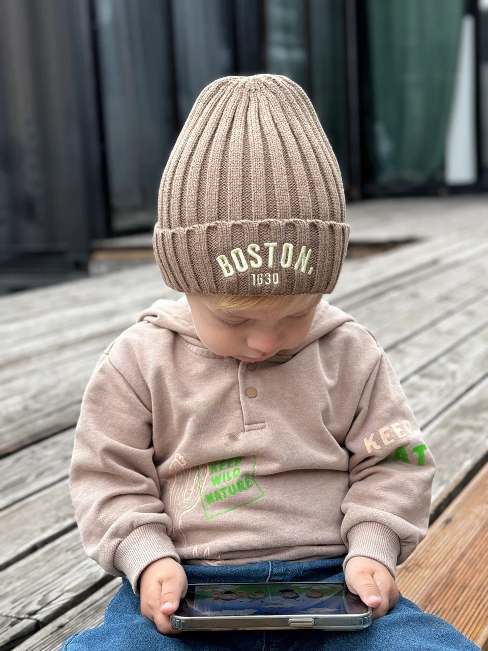 Хаки детская шапка Boston размер 47-52, демисезонная шапка для детей Бостон , шапка тыковка