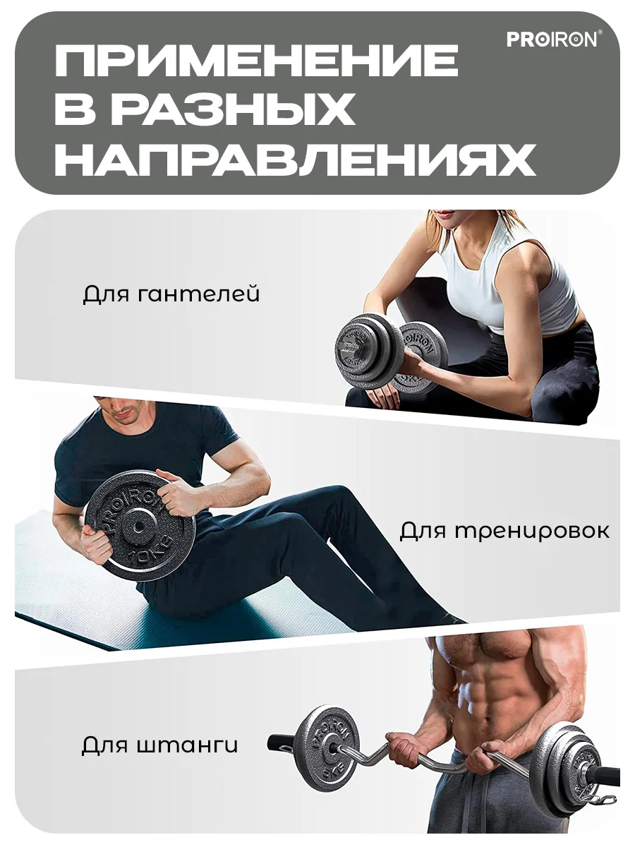 Блины для штанги, гантели, PROIRON, 10 кг, набор 2 шт