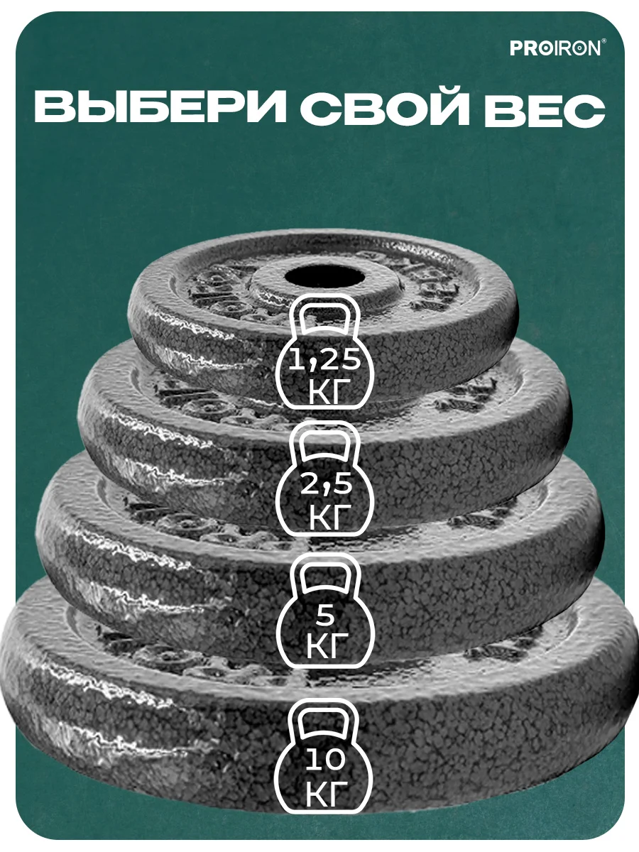 Блины для штанги, гантели, PROIRON, 10 кг, набор 2 шт