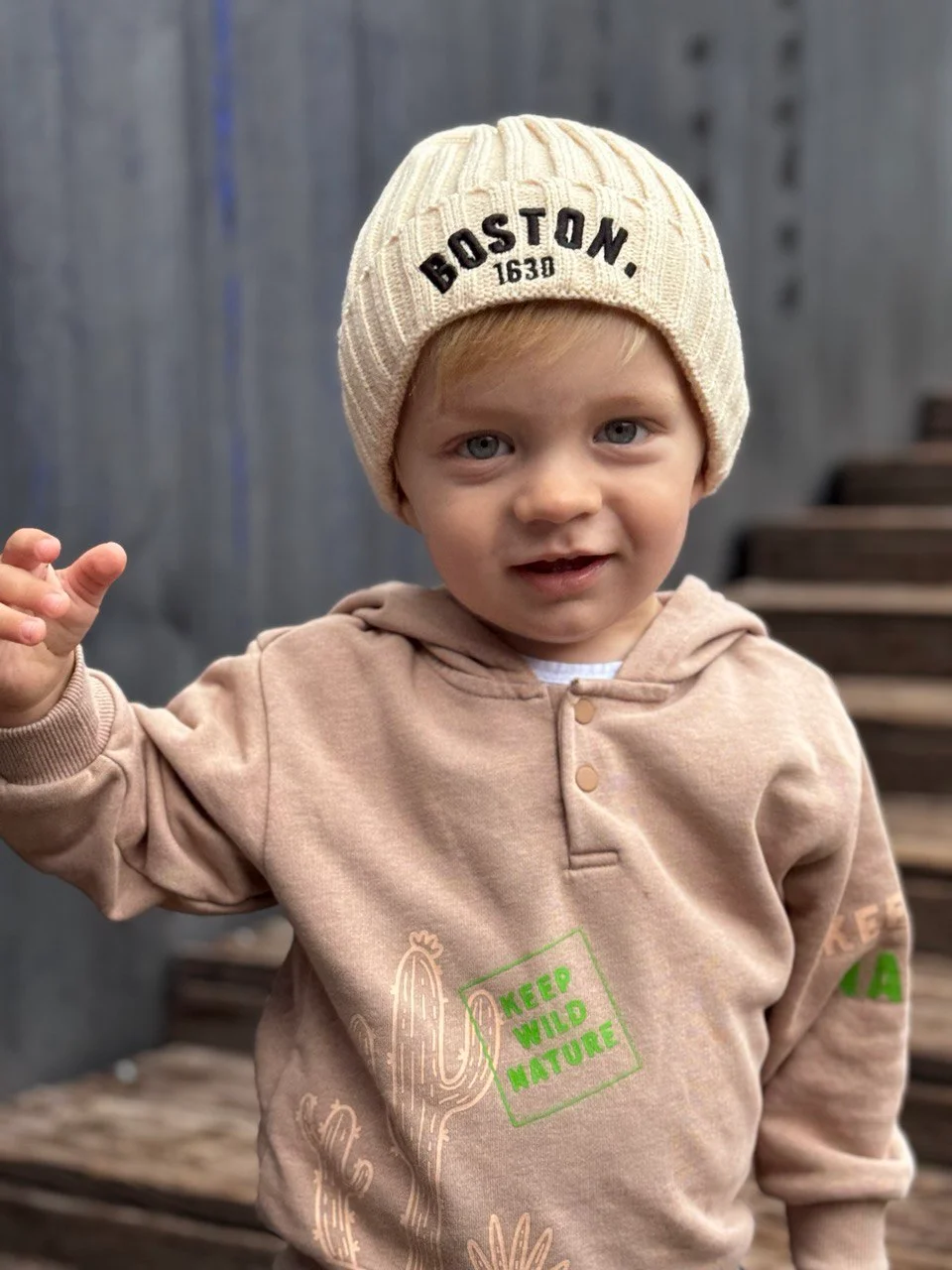 Кремовый детская шапка Boston размер 47-52, демисезонная шапка для детей Бостон , шапка тыковка
